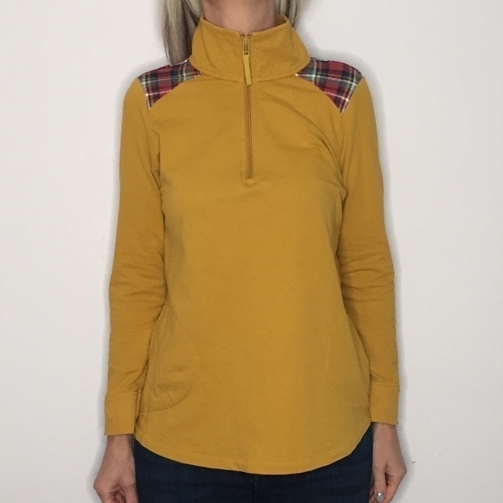 D&CO | Mustard pullover plaid shoulders 1/4 zip